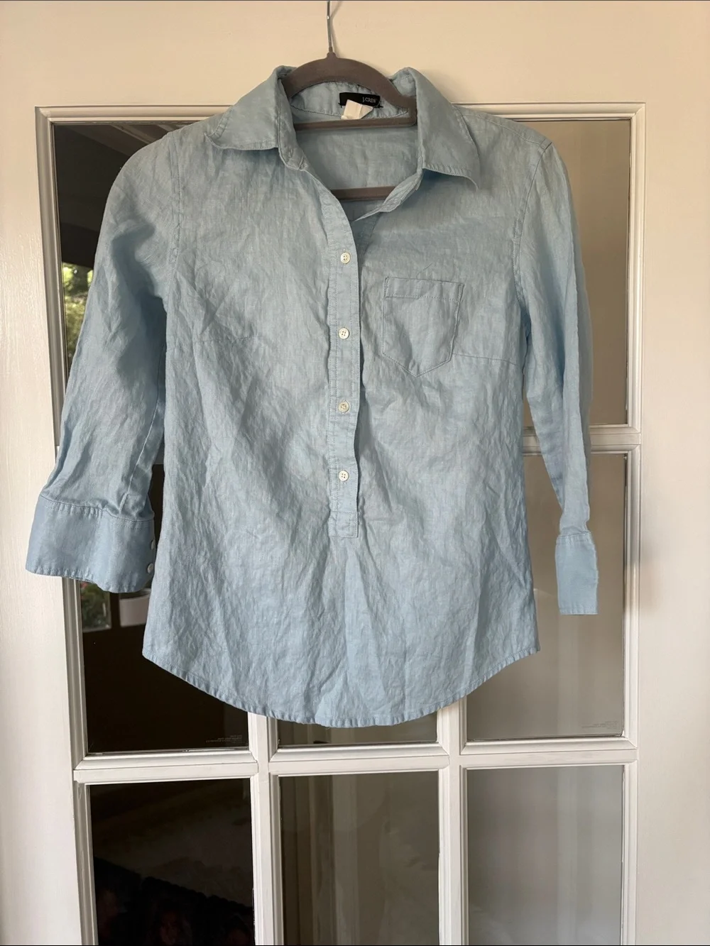 J. Crew Pale Blue Button-Up Linen Blouse